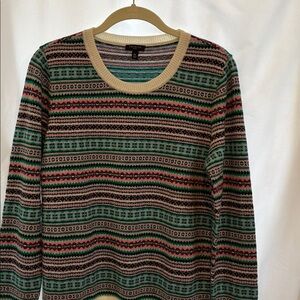 Talbots  Nordic Fair Isle Wool Blend Multicolor Crew Neck Sweater Size MP